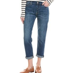 7 For All Mankind Cropped Boyfriend Jeans in Dark Wash Blue